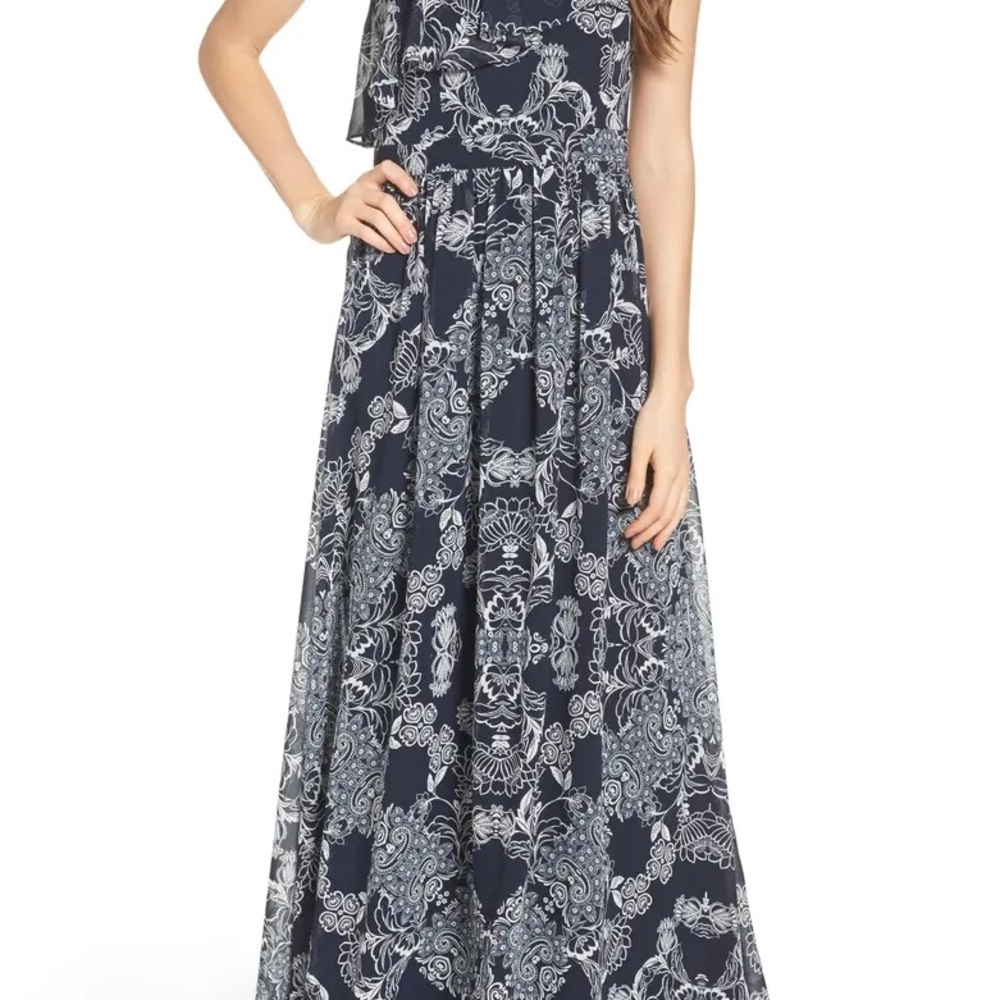 Vince Camuto Navy and White Floral Maxi Dress